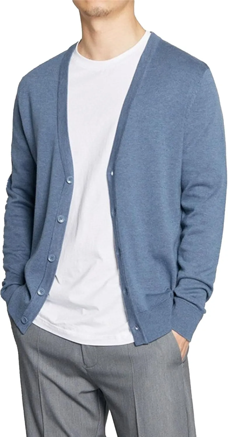 Men's Cardigan Sweaters Button V-Neck Knitted Sweaters Casual Slim Fit Long Sleeve Cable Knit Cardigans