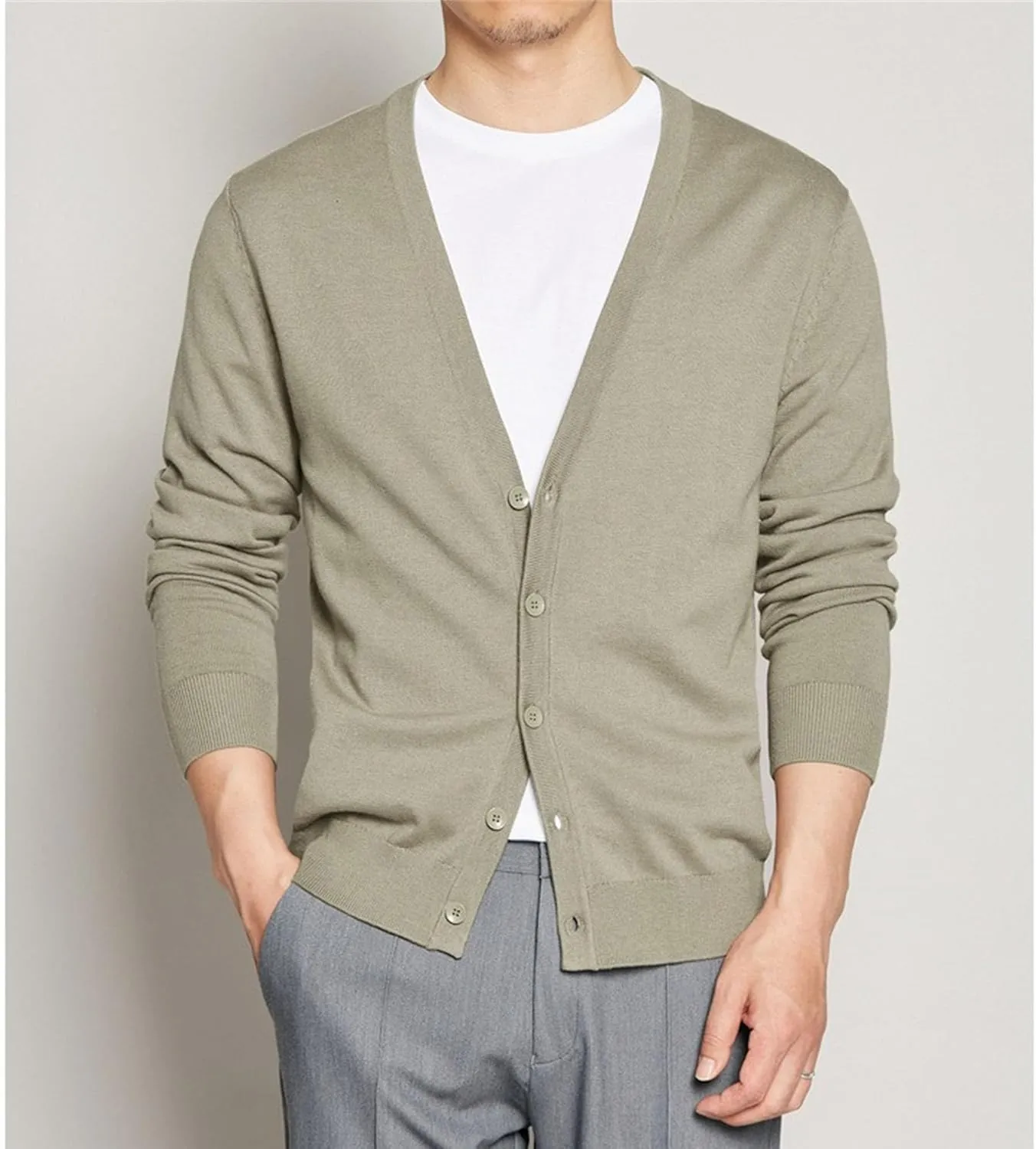 Men's Cardigan Sweaters Button V-Neck Knitted Sweaters Casual Slim Fit Long Sleeve Cable Knit Cardigans