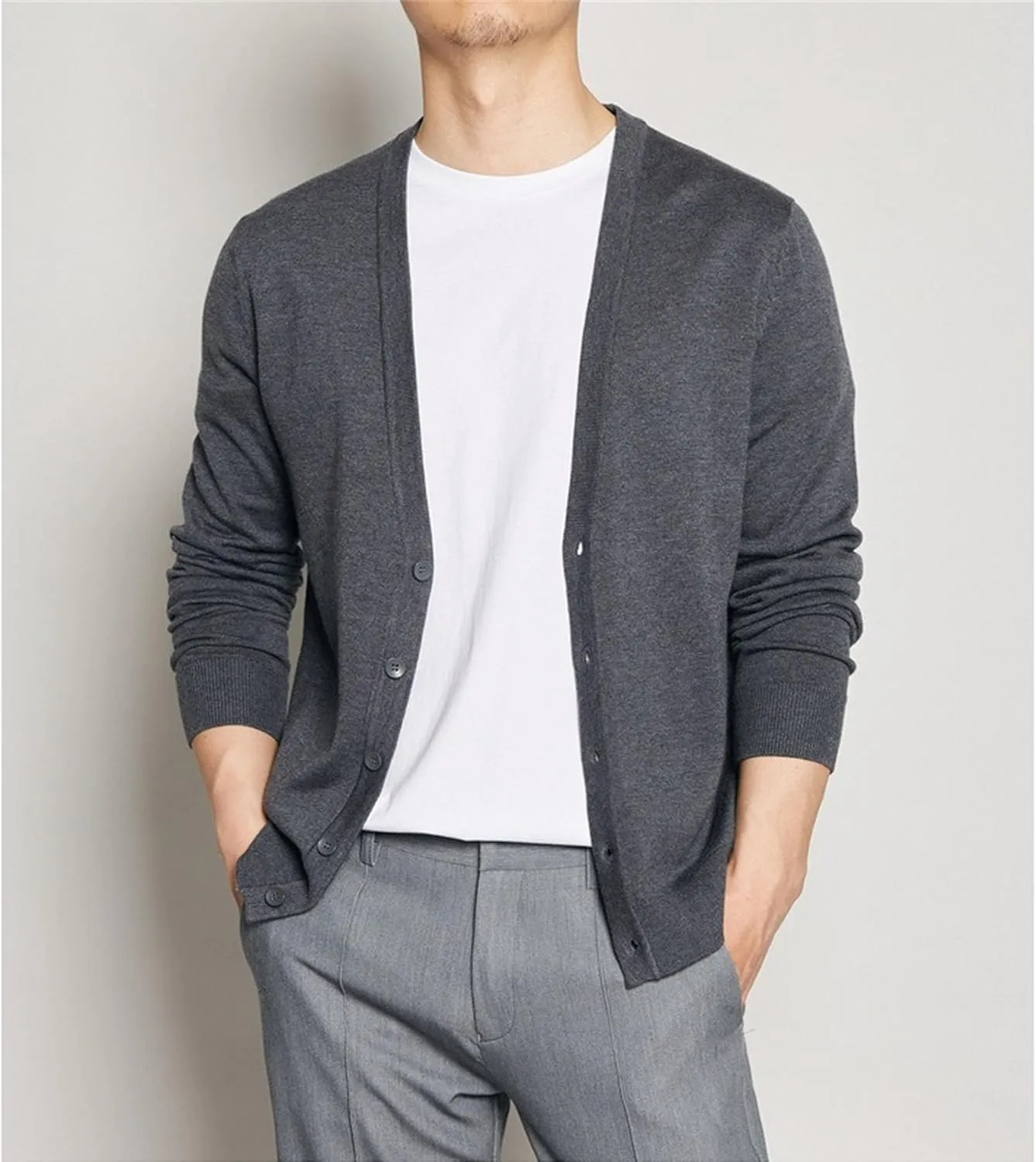 Men's Cardigan Sweaters Button V-Neck Knitted Sweaters Casual Slim Fit Long Sleeve Cable Knit Cardigans
