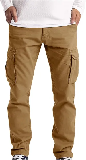 Mens Cargo Pants Casual Lightweight Elastic Waist Drawstring Tapered Pant with Pockets