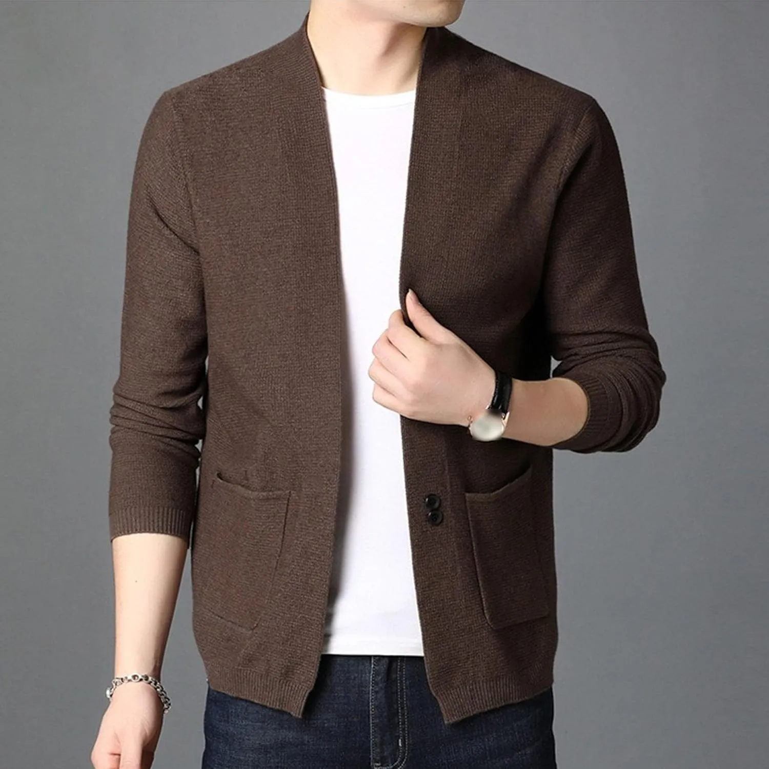 Men's Casual Cardigan Sweaters Button Down Knitted Sweaters Jackets Slim Fit Long Sleeve Cable Knit Cardigans