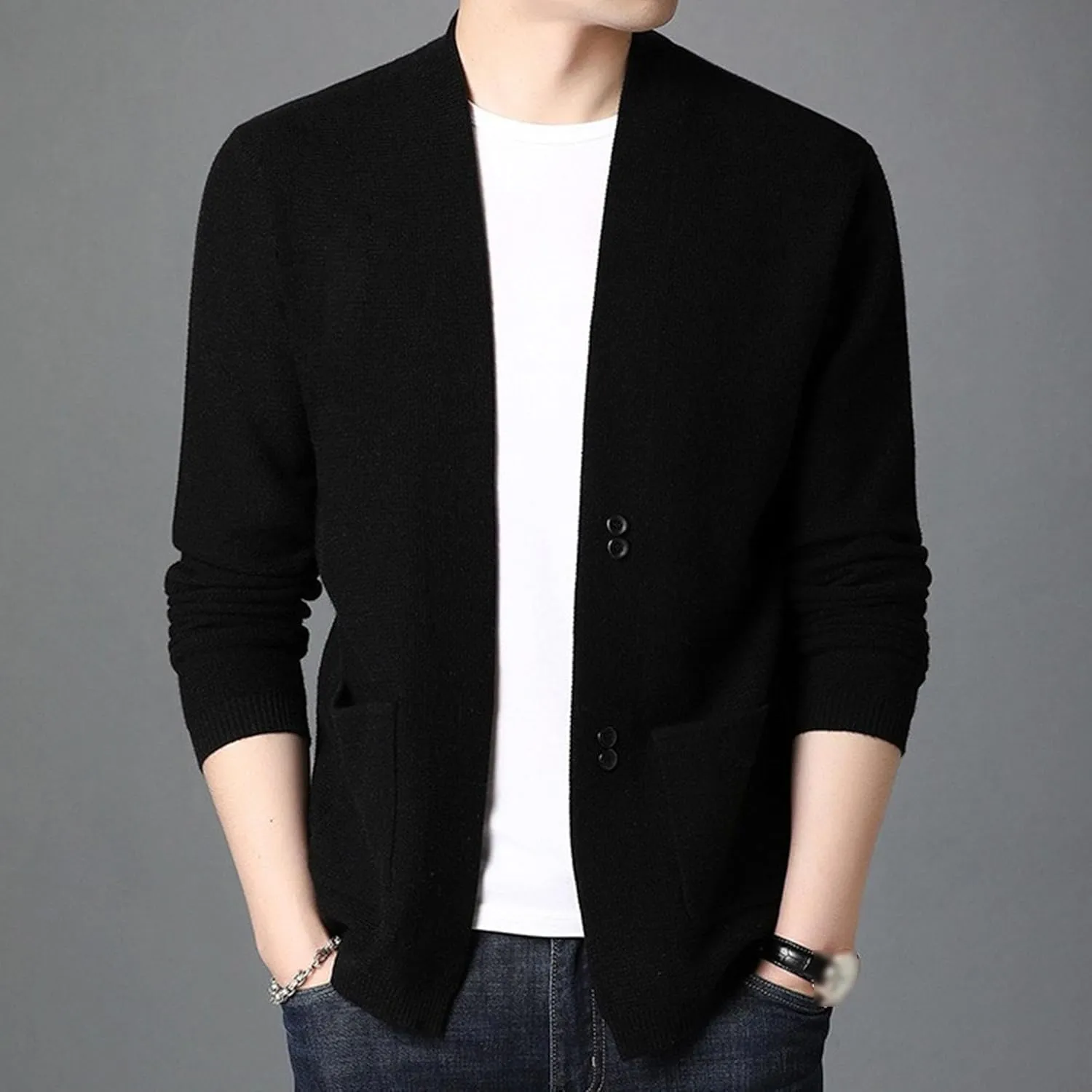 Men's Casual Cardigan Sweaters Button Down Knitted Sweaters Jackets Slim Fit Long Sleeve Cable Knit Cardigans