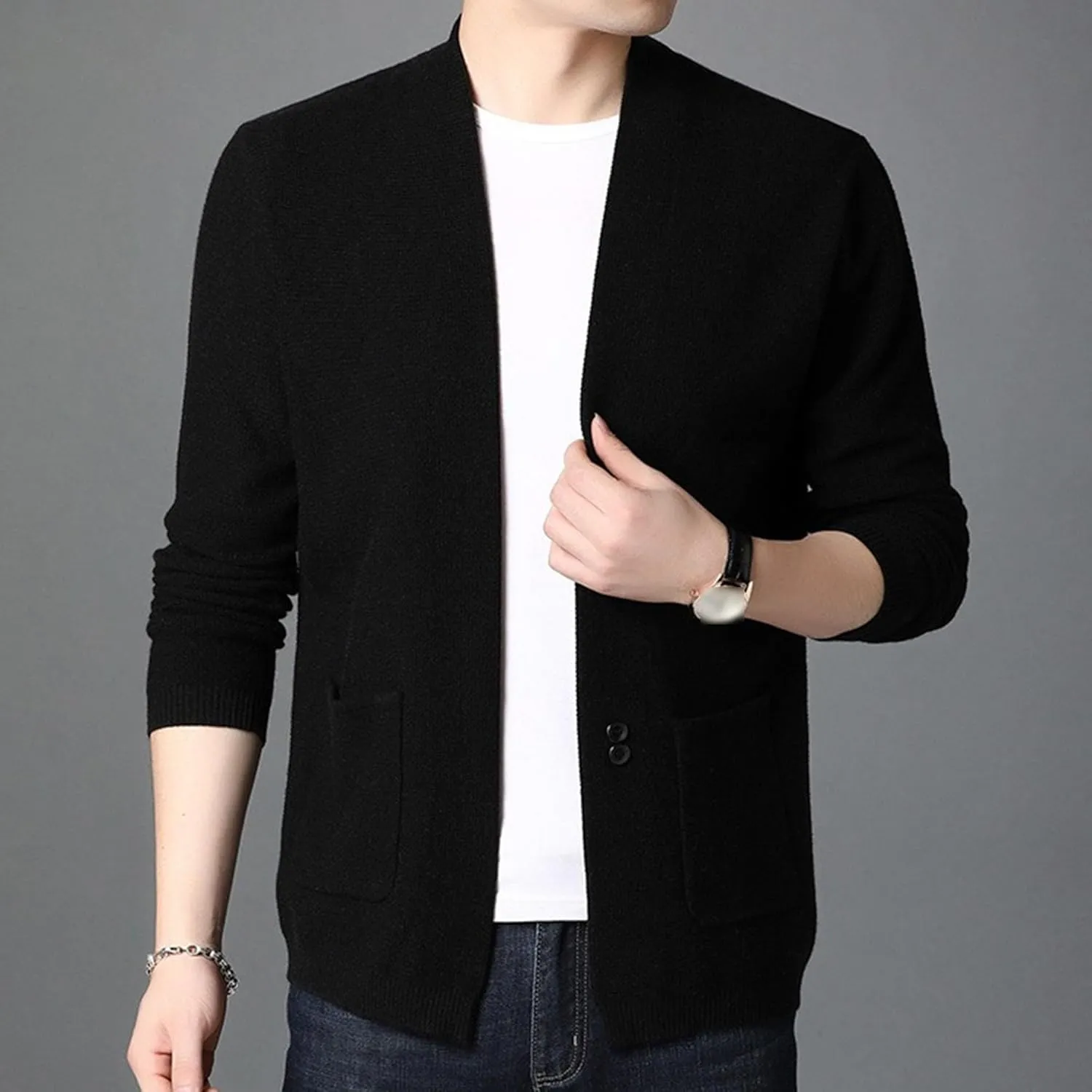 Men's Casual Cardigan Sweaters Button Down Knitted Sweaters Jackets Slim Fit Long Sleeve Cable Knit Cardigans