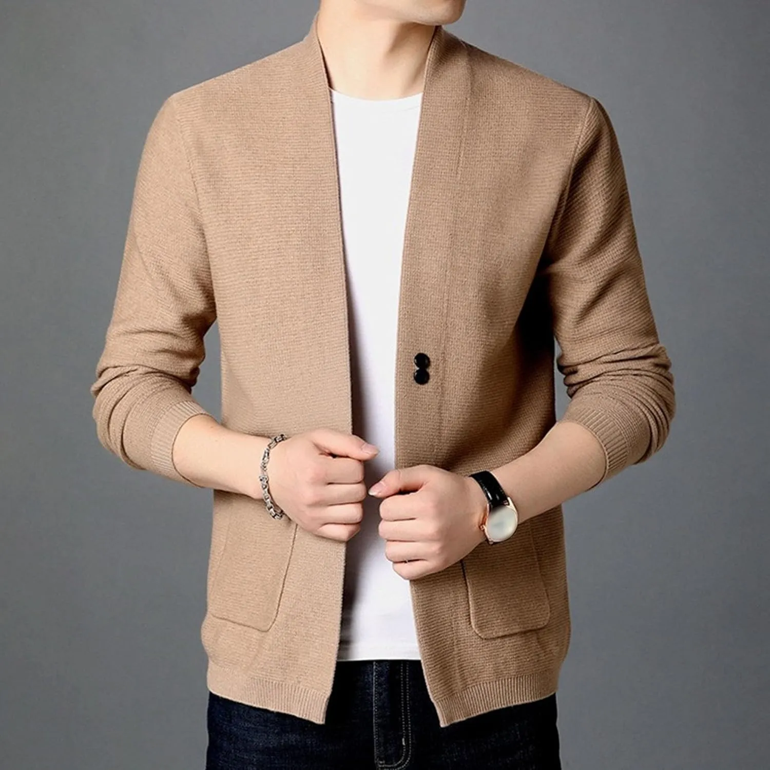 Men's Casual Cardigan Sweaters Button Down Knitted Sweaters Jackets Slim Fit Long Sleeve Cable Knit Cardigans