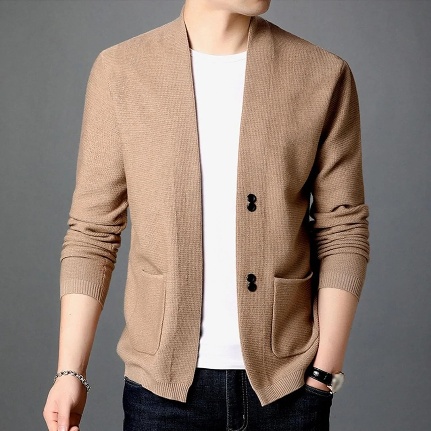 Men's Casual Cardigan Sweaters Button Down Knitted Sweaters Jackets Slim Fit Long Sleeve Cable Knit Cardigans