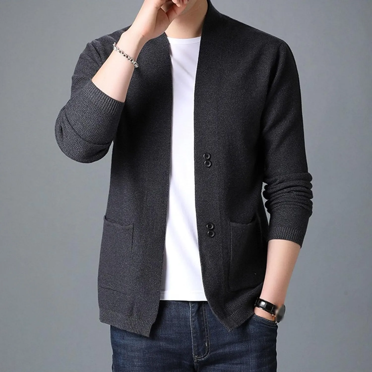 Men's Casual Cardigan Sweaters Button Down Knitted Sweaters Jackets Slim Fit Long Sleeve Cable Knit Cardigans