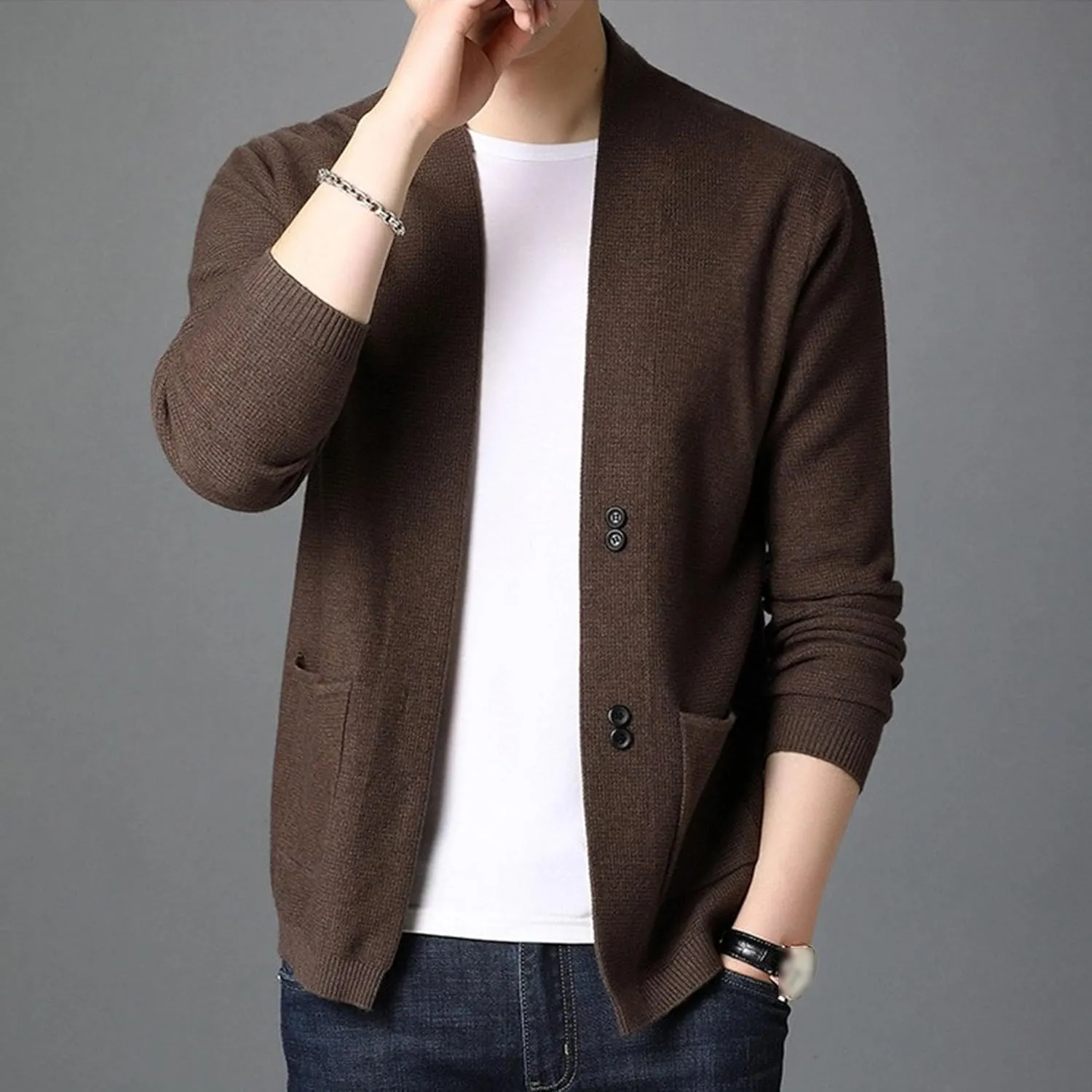 Men's Casual Cardigan Sweaters Button Down Knitted Sweaters Jackets Slim Fit Long Sleeve Cable Knit Cardigans