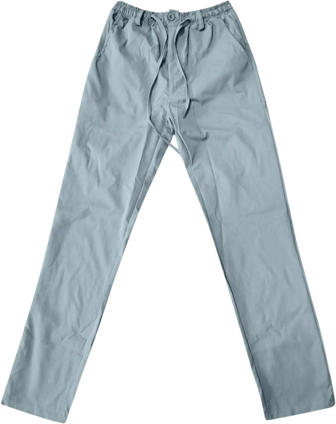 Men's Casual Cotton Pants Regular Fit Elastic Waist Straight Leg Chino Pants