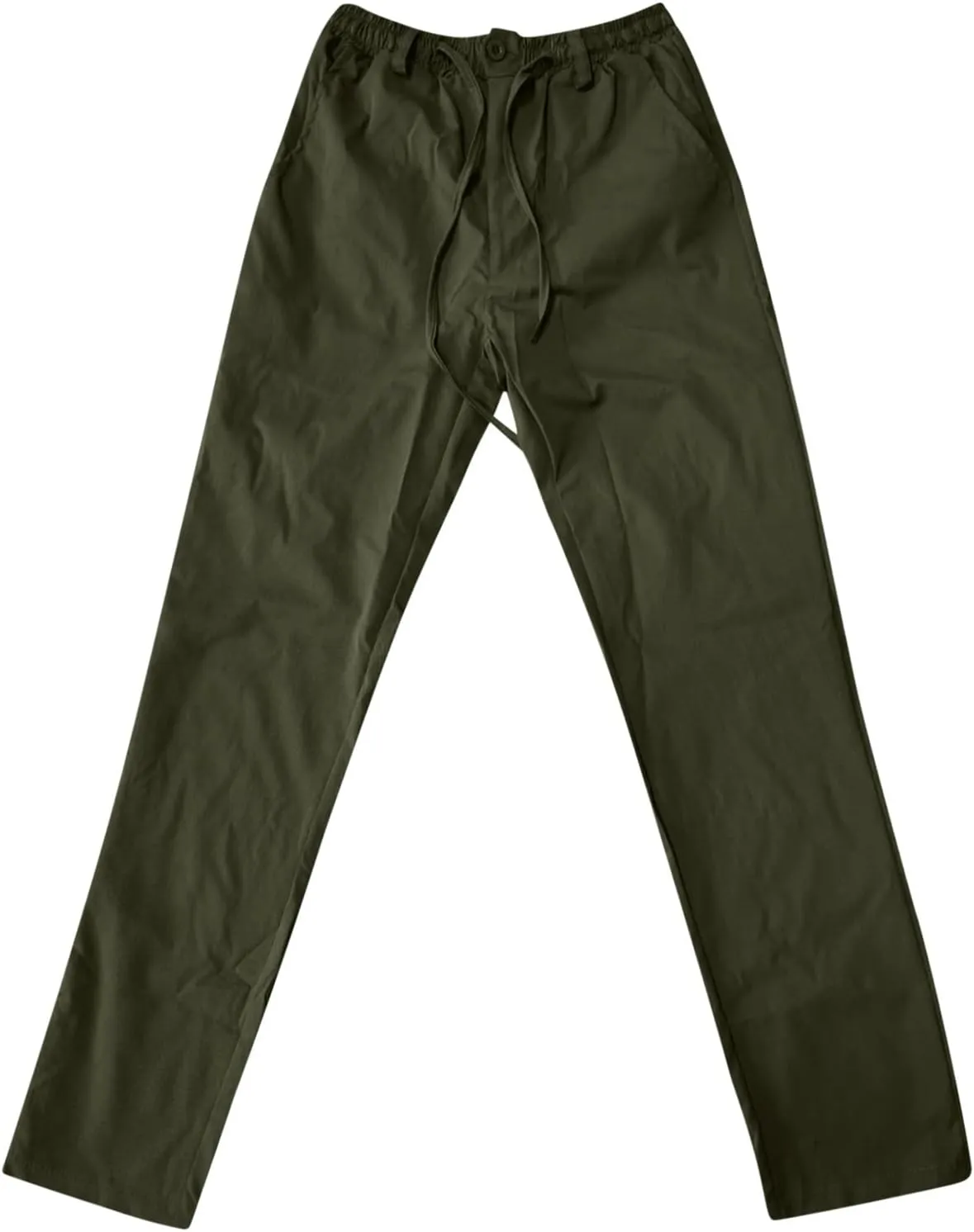 Men's Casual Cotton Pants Regular Fit Elastic Waist Straight Leg Chino Pants