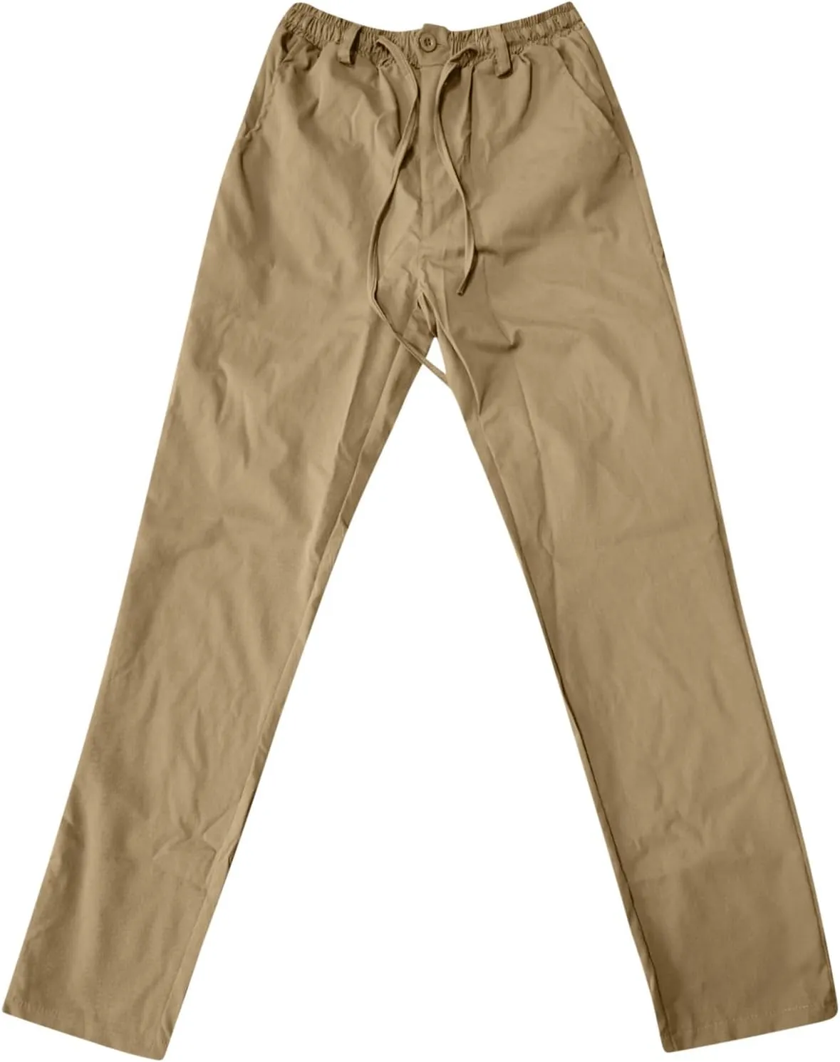 Men's Casual Cotton Pants Regular Fit Elastic Waist Straight Leg Chino Pants