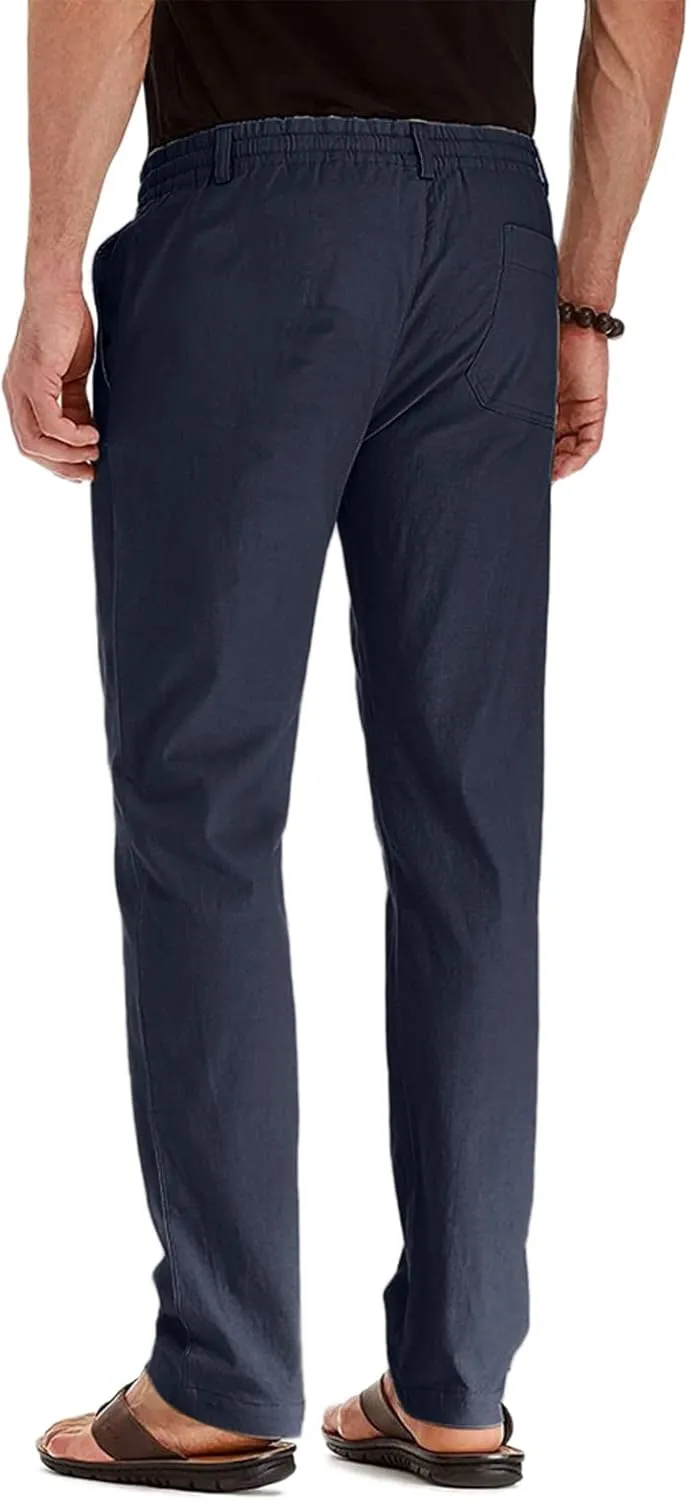 Men's Casual Cotton Pants Regular Fit Elastic Waist Straight Leg Chino Pants