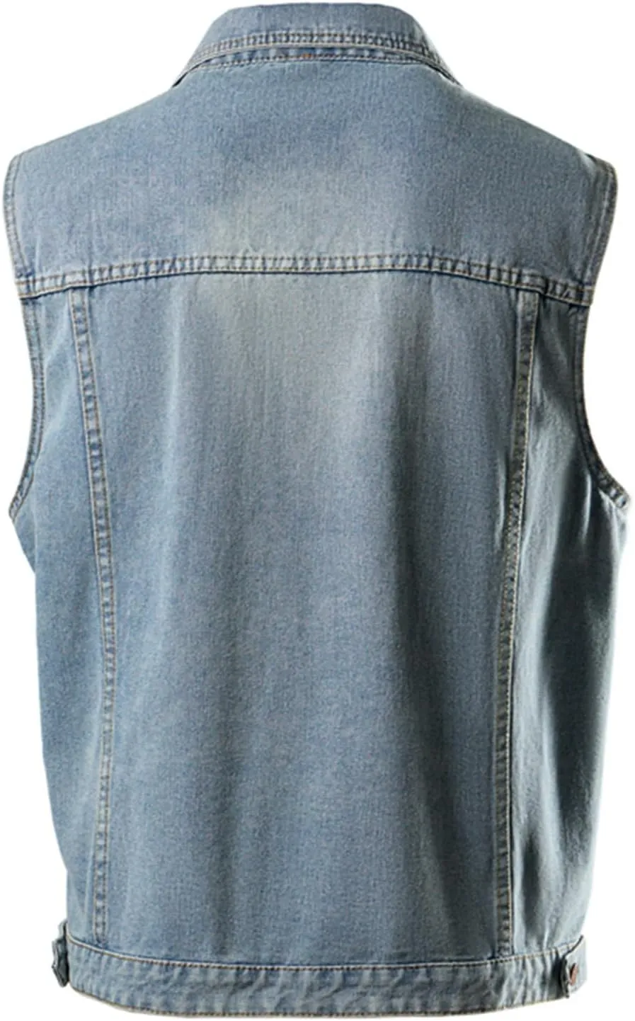 Mens Casual Denim Vest Vintage Distressed Jean Vest Button Down Sleeveless Motorcycle Biker Jacket with Pockets