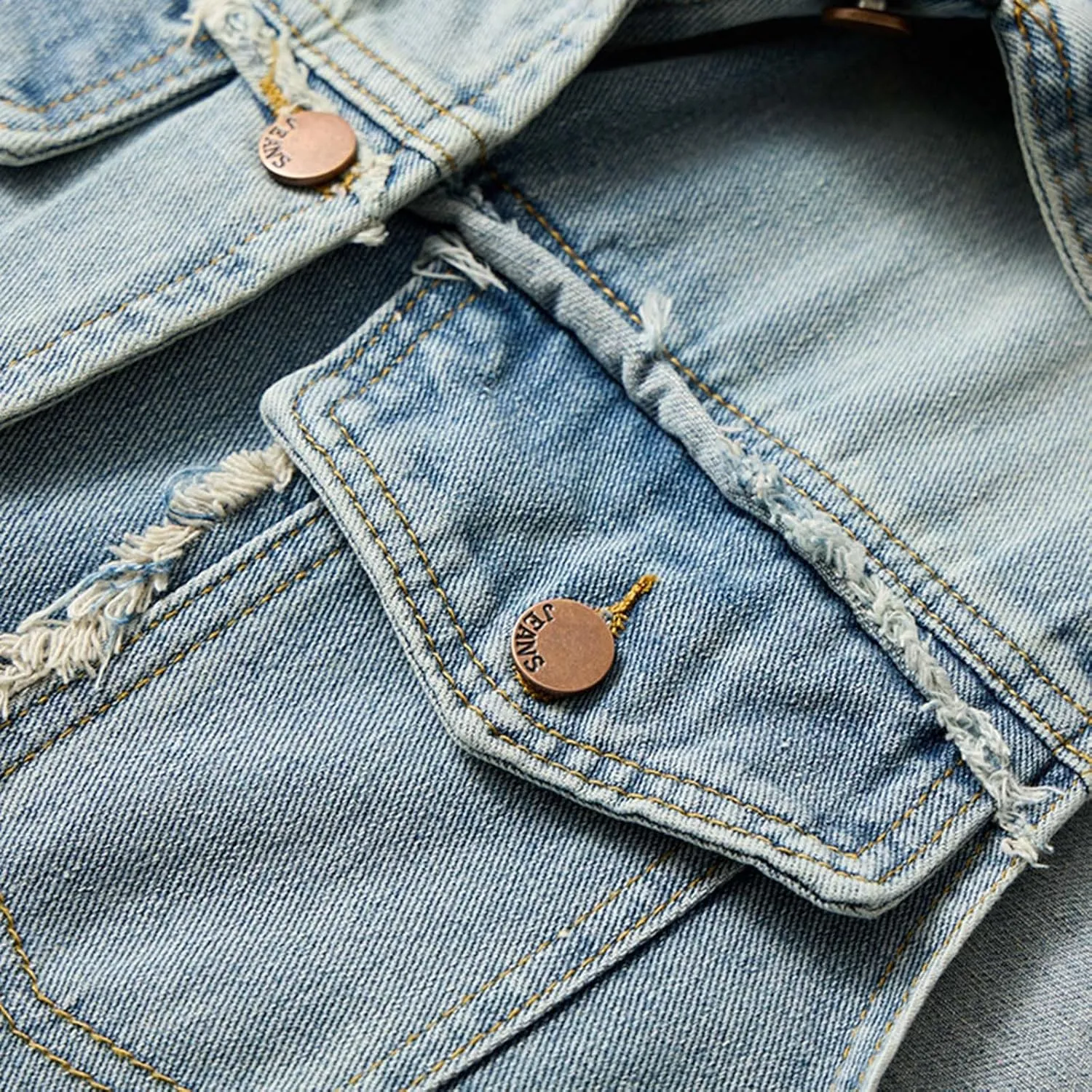 Mens Casual Denim Vest Vintage Distressed Jean Vest Button Down Sleeveless Motorcycle Biker Jacket with Pockets
