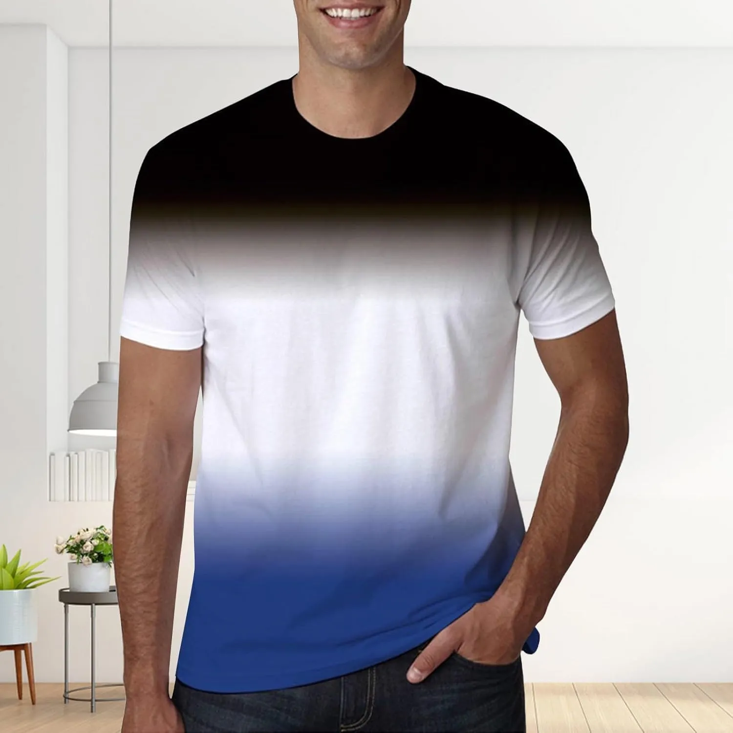 Men's Casual Gradient Color T Shirt Short Sleeve Crew Neck Loose Fit Comfortable Tee Stylish Dating Summer Top Big and Tall