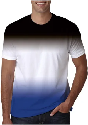 Men's Casual Gradient Color T Shirt Short Sleeve Crew Neck Loose Fit Comfortable Tee Stylish Dating Summer Top Big and Tall