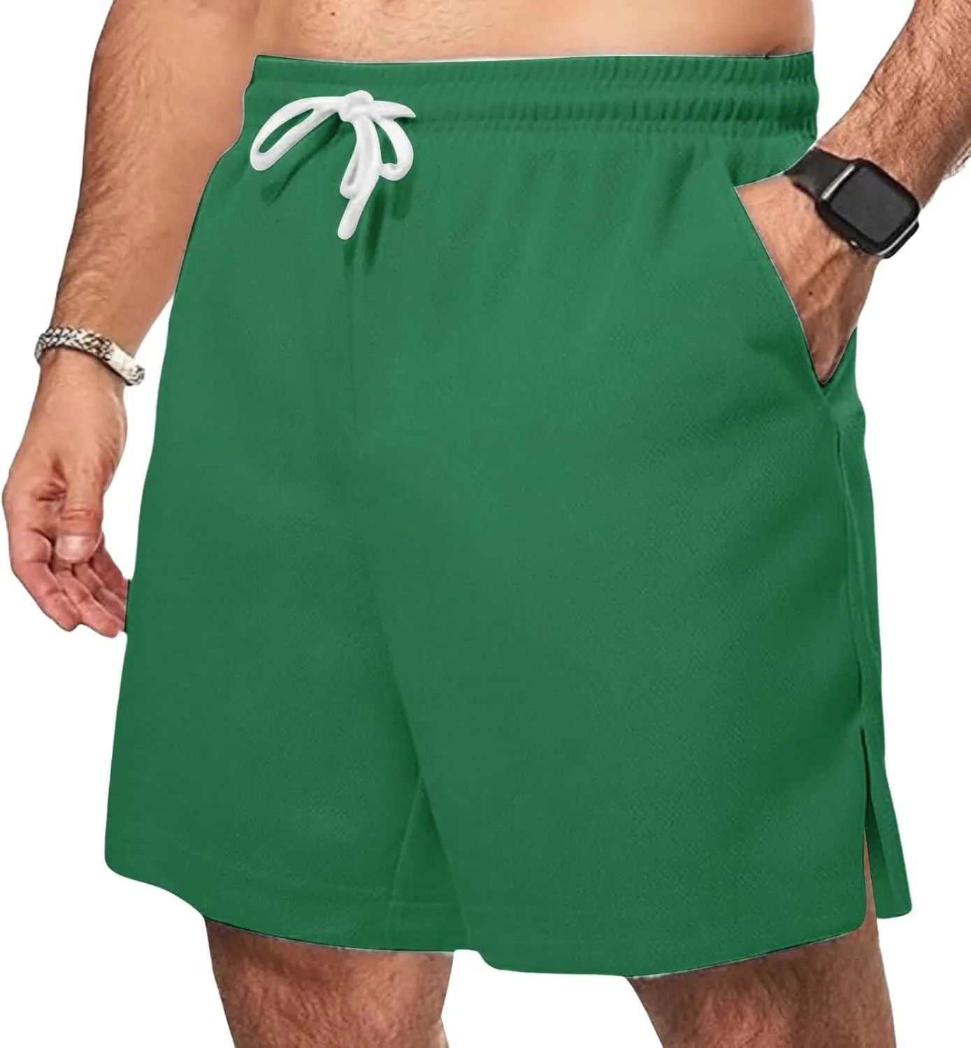 Men's Casual Ice Silk Shorts Cotton Elastic Waist Drawstring Quick Dry Basketball Running Short Lightweight