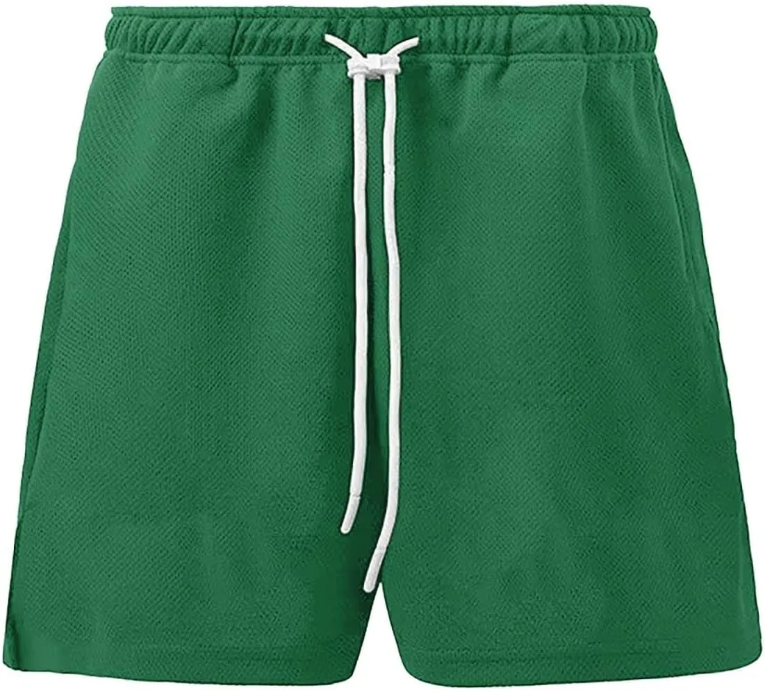 Men's Casual Ice Silk Shorts Cotton Elastic Waist Drawstring Quick Dry Basketball Running Short Lightweight