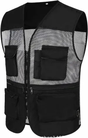 Men's Casual Outdoor Work Fishing Travel Photo Cargo Vest Multi Pockets Summer Mesh Casual Utility Military Vest