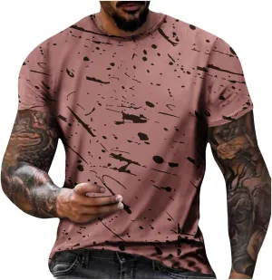 Men's Casual Printed T Shirt Crew Neck Short Sleeve Loose Fit Pullover Plus Size Breathable Sports Wear Stylish Summer Top