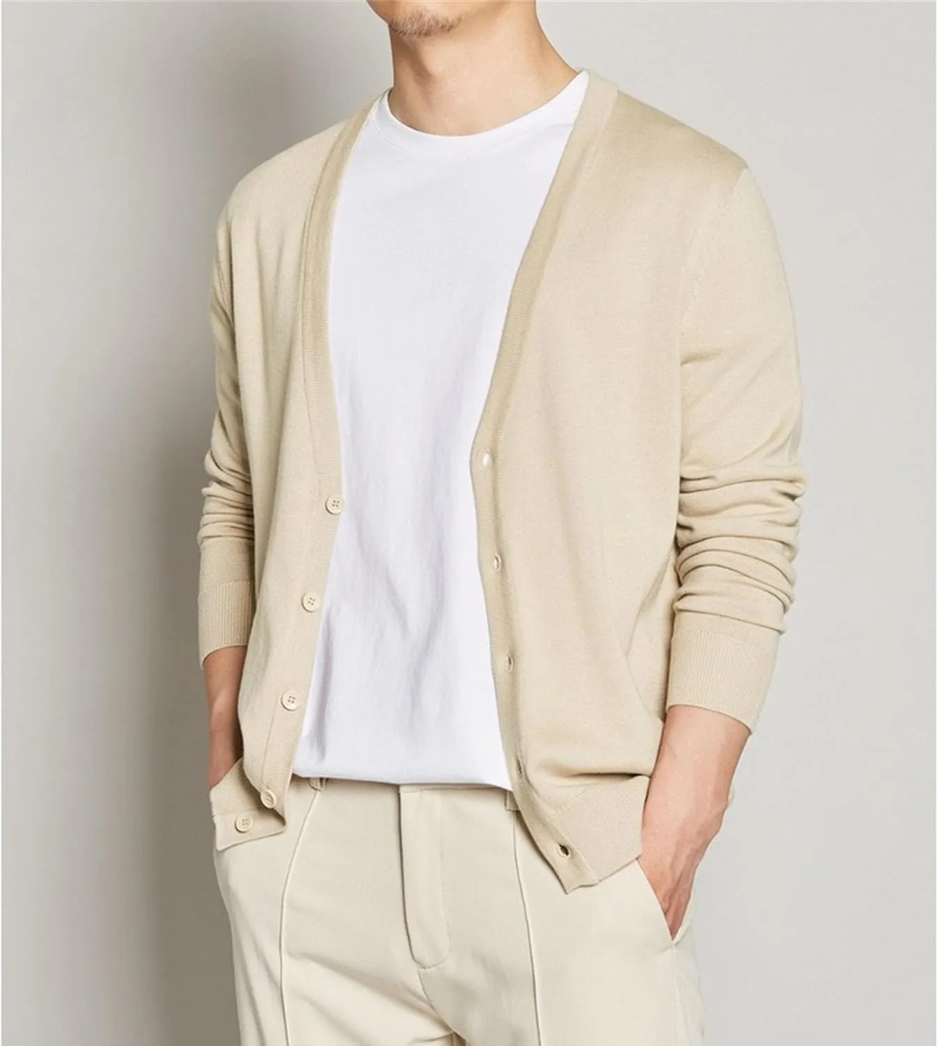 Mens Casual Slim Fit Cardigan Sweaters Cable Knit Cardigans V-Neck Long Sleeve Button Down Knitted Sweater Outwear