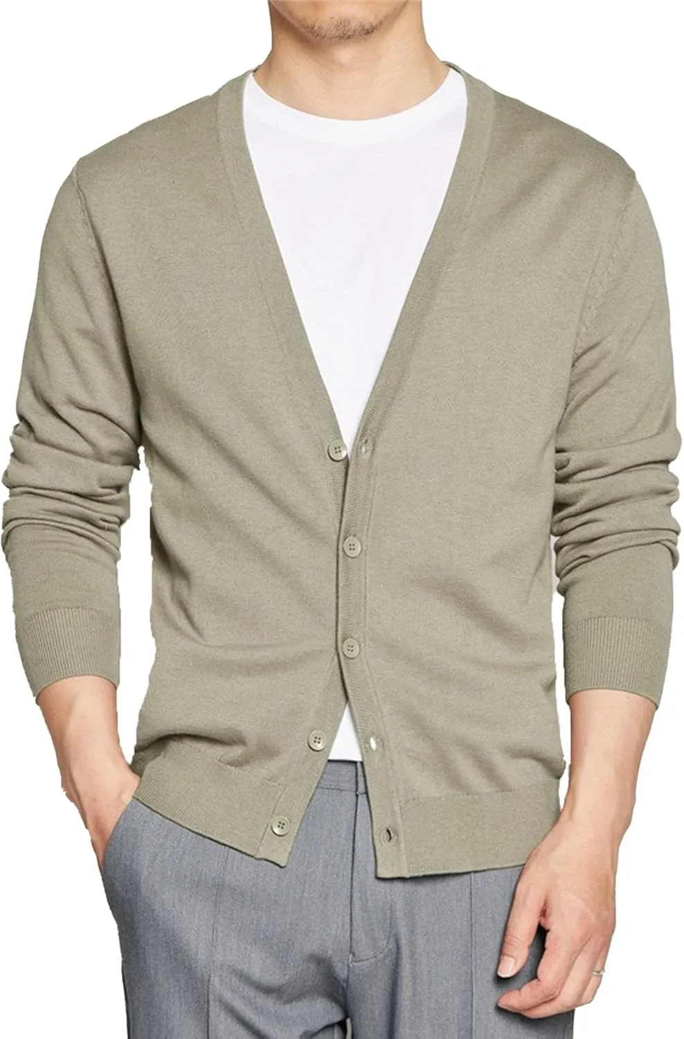 Mens Casual Slim Fit Cardigan Sweaters Cable Knit Cardigans V-Neck Long Sleeve Button Down Knitted Sweater Outwear
