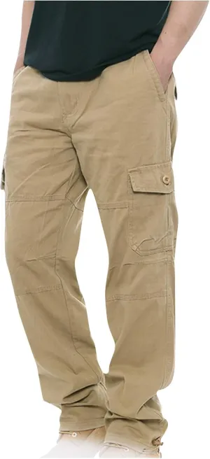Men's Classic Fit Cargo Pants Elastic Waist Multi-Pocket Outdoor Cargo Trousers Tactical Straight Leg Casual Pants