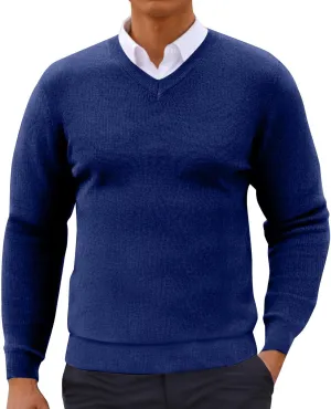 Mens Fashion V Neck Sweaters Lightweight Banded Bottom Long Sleeve Slim Fit Pullover Business Casual Dress Sweater