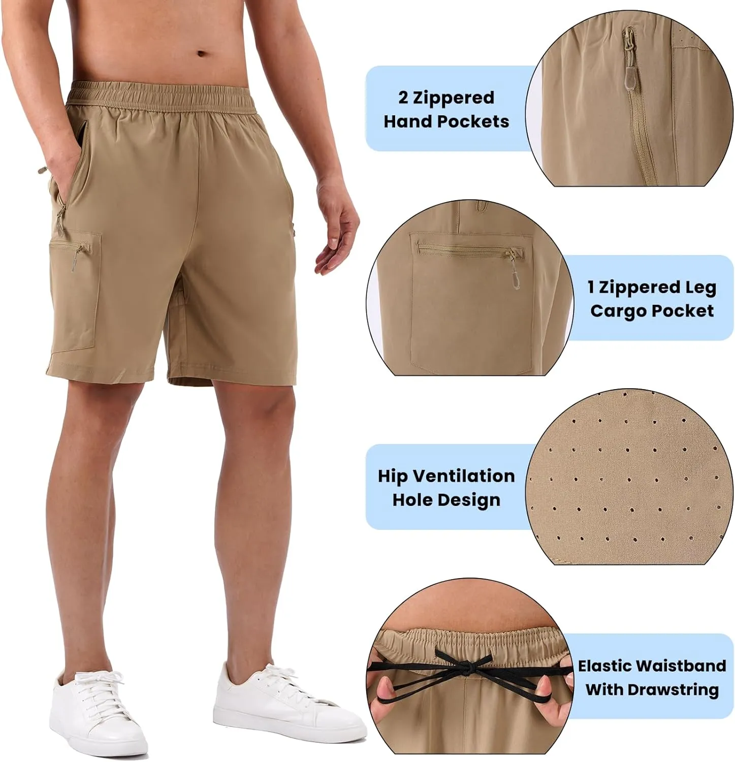 Men's Hiking Cargo Shorts Quick Dry Athletic Workout Gym Shorts with 4 Pockets