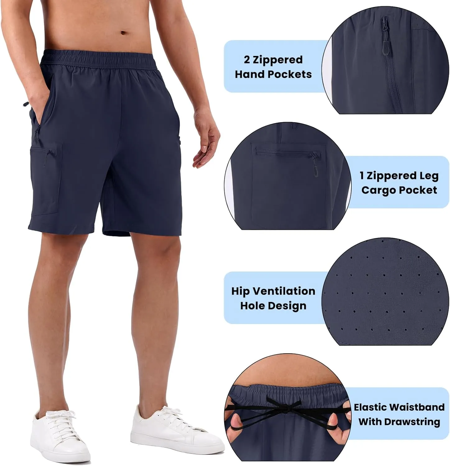 Men's Hiking Cargo Shorts Quick Dry Athletic Workout Gym Shorts with 4 Pockets