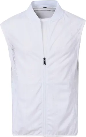 Mens Lightweight Casual Breathable Mesh Cycling Running Travel Vest Summer Vest Full Zip Sleeveless Jacket, Large