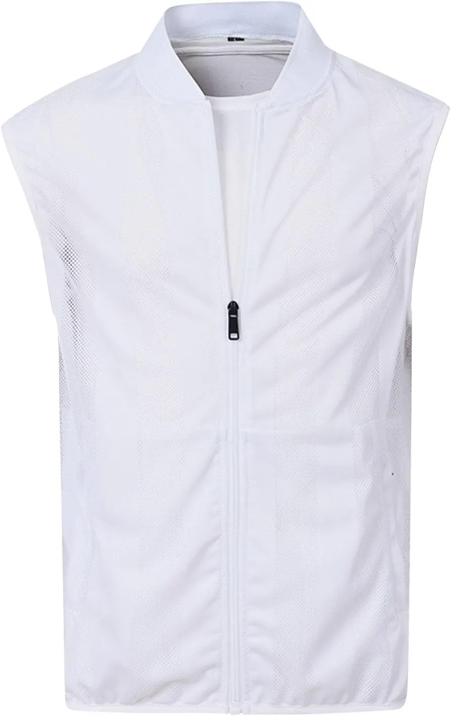 Mens Lightweight Casual Breathable Mesh Cycling Running Travel Vest Summer Vest Full Zip Sleeveless Jacket, Large