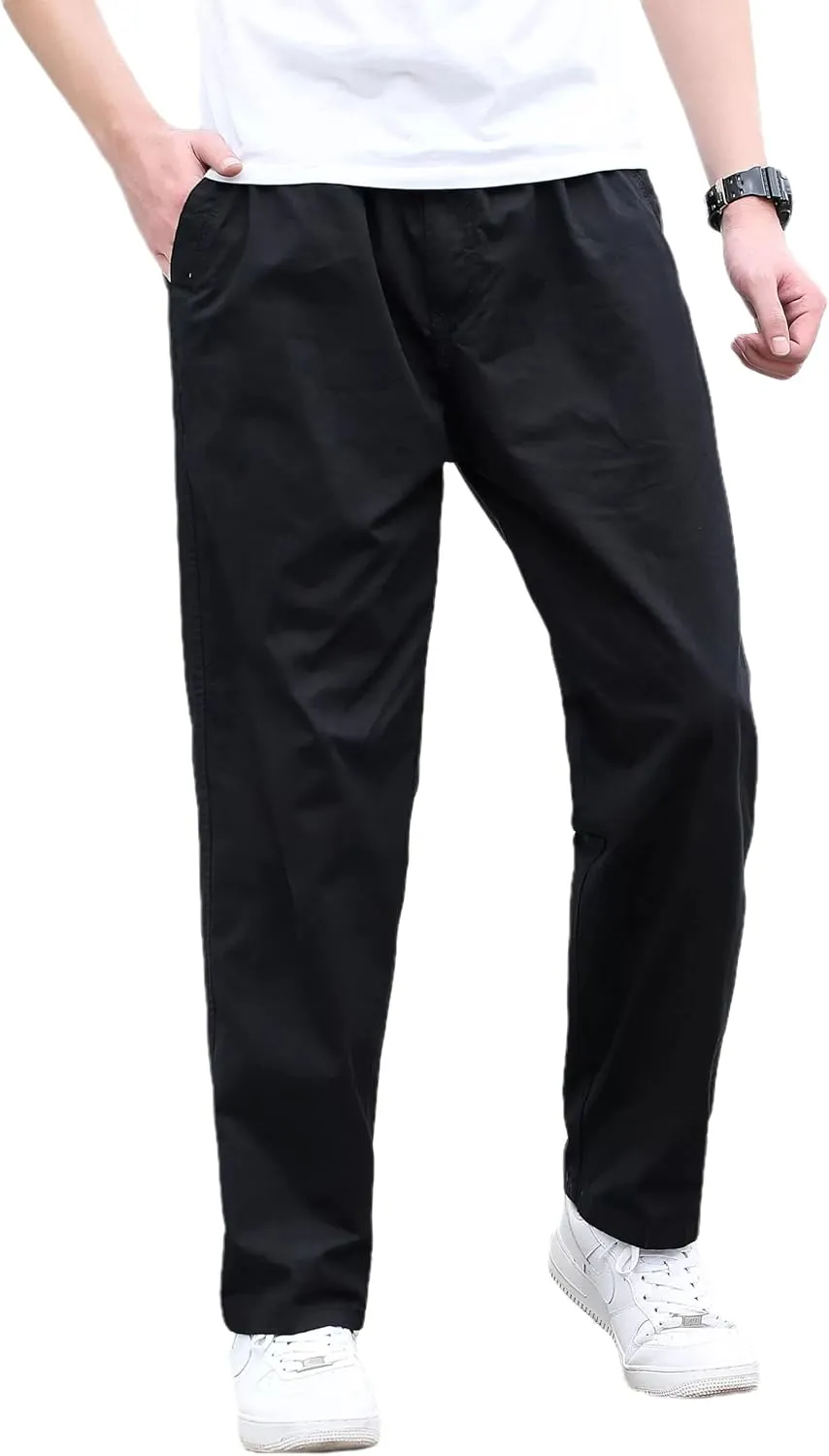 Mens Lightweight Full Elastic Waist Twill Drawstring Casual Pants