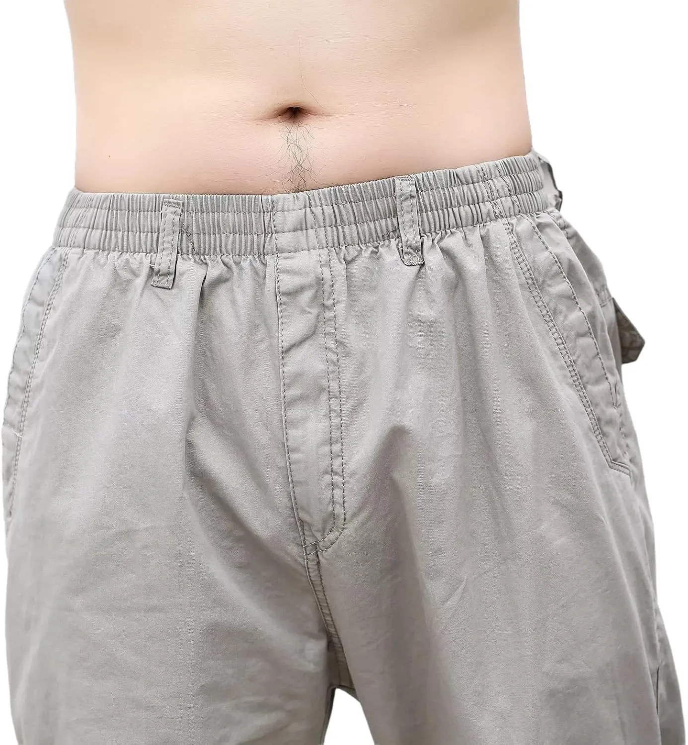 Mens Lightweight Full Elastic Waist Twill Drawstring Casual Pants