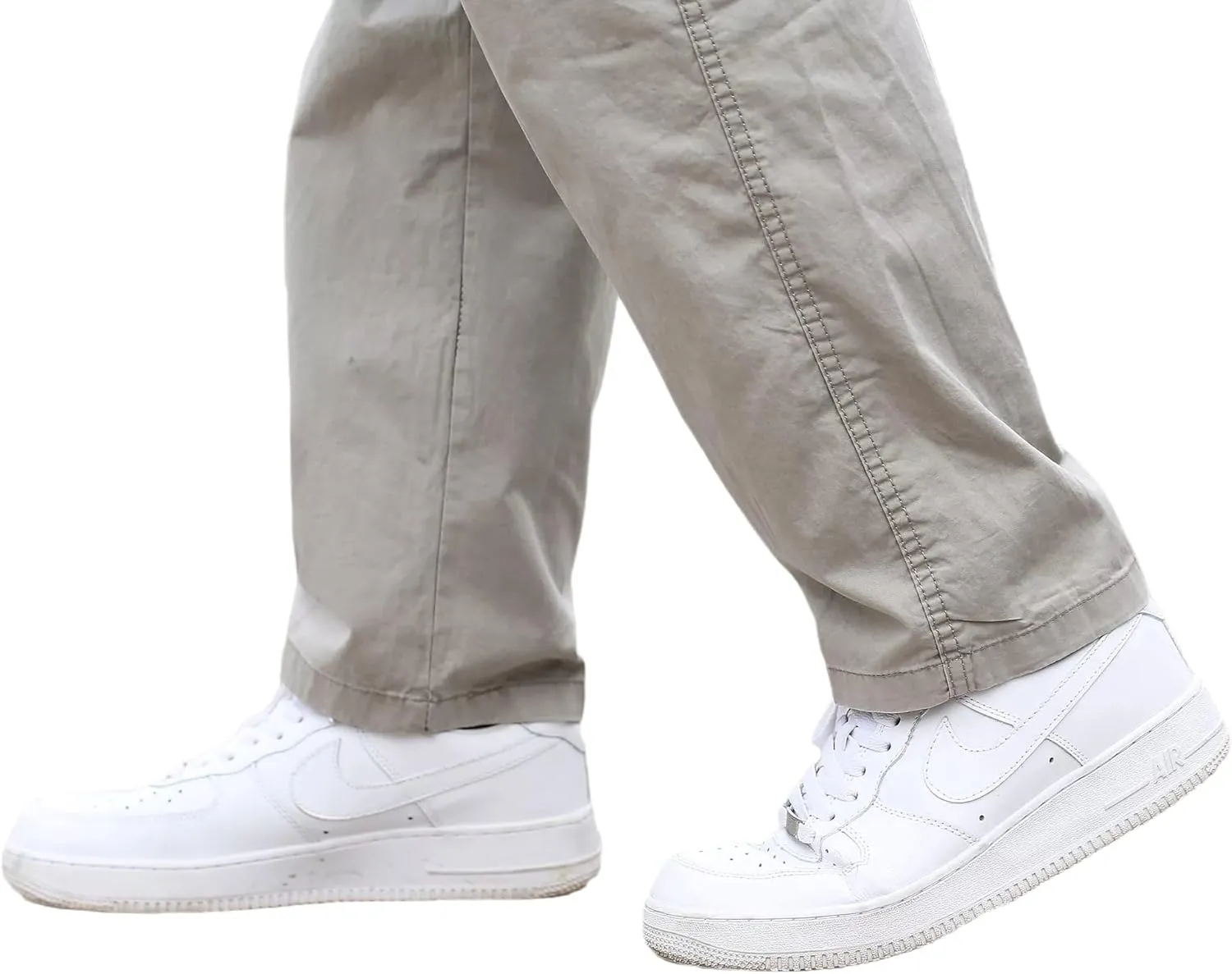 Mens Lightweight Full Elastic Waist Twill Drawstring Casual Pants