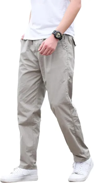 Mens Lightweight Full Elastic Waist Twill Drawstring Casual Pants