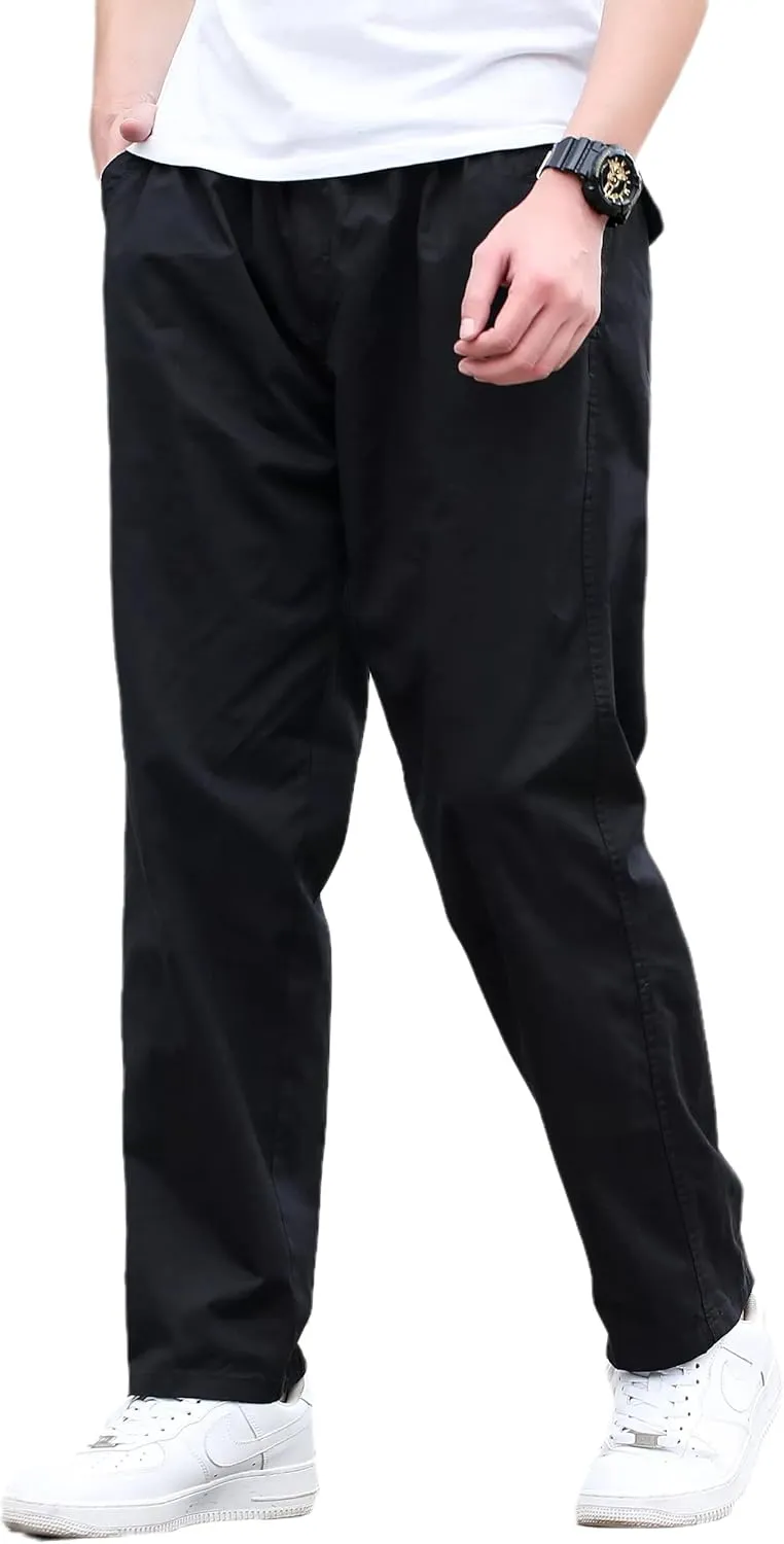 Mens Lightweight Full Elastic Waist Twill Drawstring Casual Pants