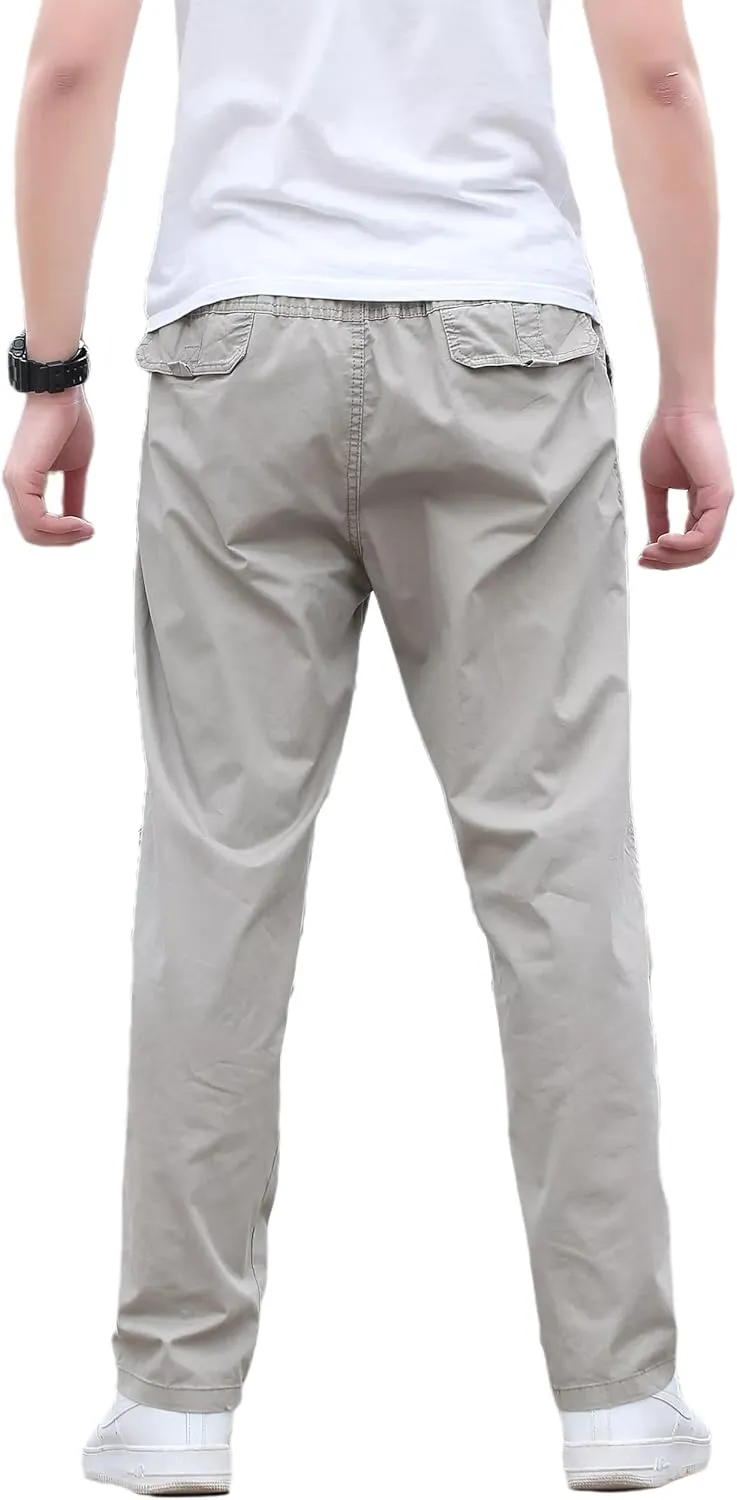 Mens Lightweight Full Elastic Waist Twill Drawstring Casual Pants