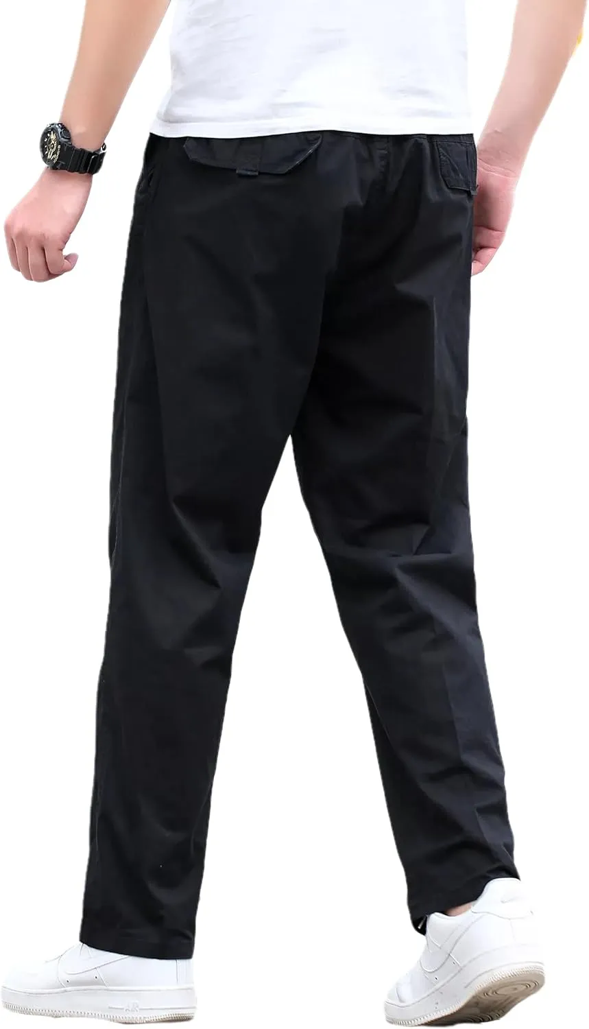 Mens Lightweight Full Elastic Waist Twill Drawstring Casual Pants