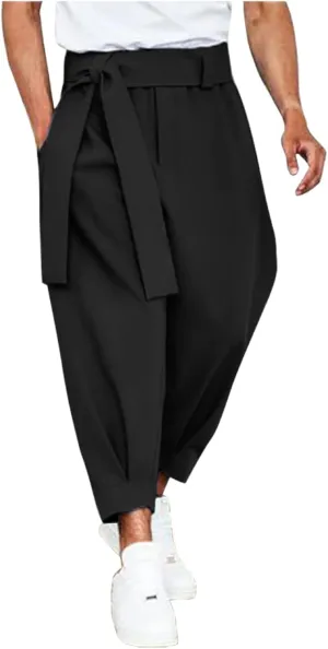 Men's Linen Pants Lightweight Elastic Waist Casual Baggy Pants Beach Trousers