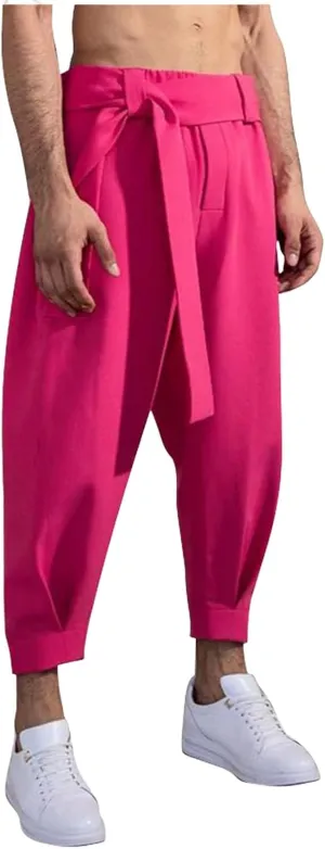 Men's Linen Pants Lightweight Elastic Waist Casual Baggy Pants Beach Trousers
