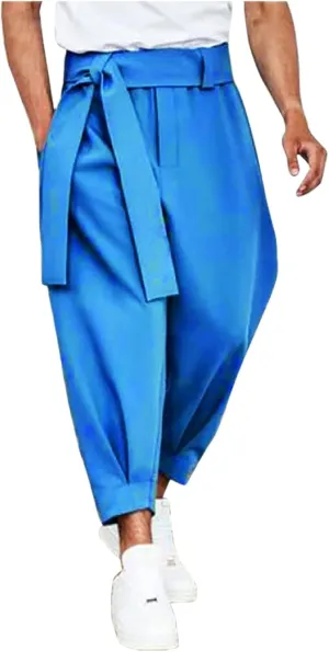 Men's Linen Pants Lightweight Elastic Waist Casual Baggy Pants Beach Trousers