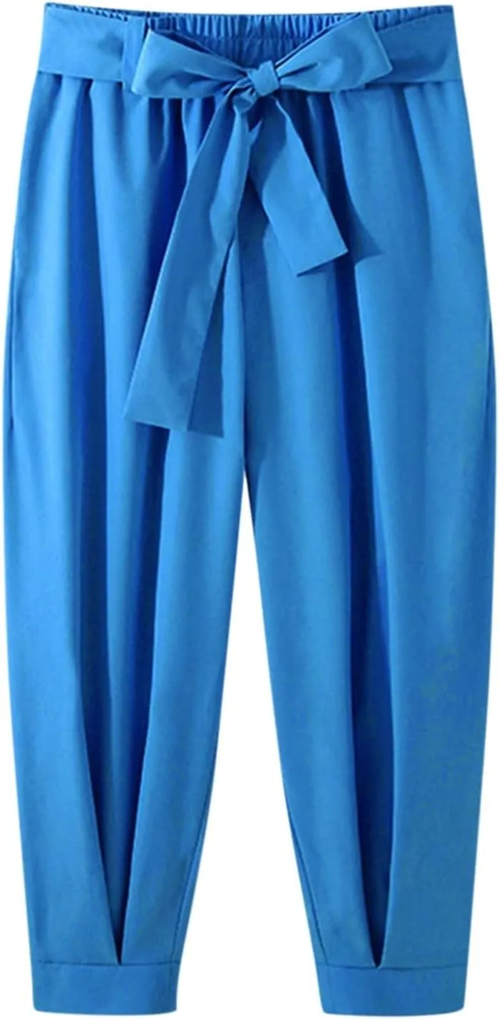 Men's Linen Pants Lightweight Elastic Waist Casual Baggy Pants Beach Trousers
