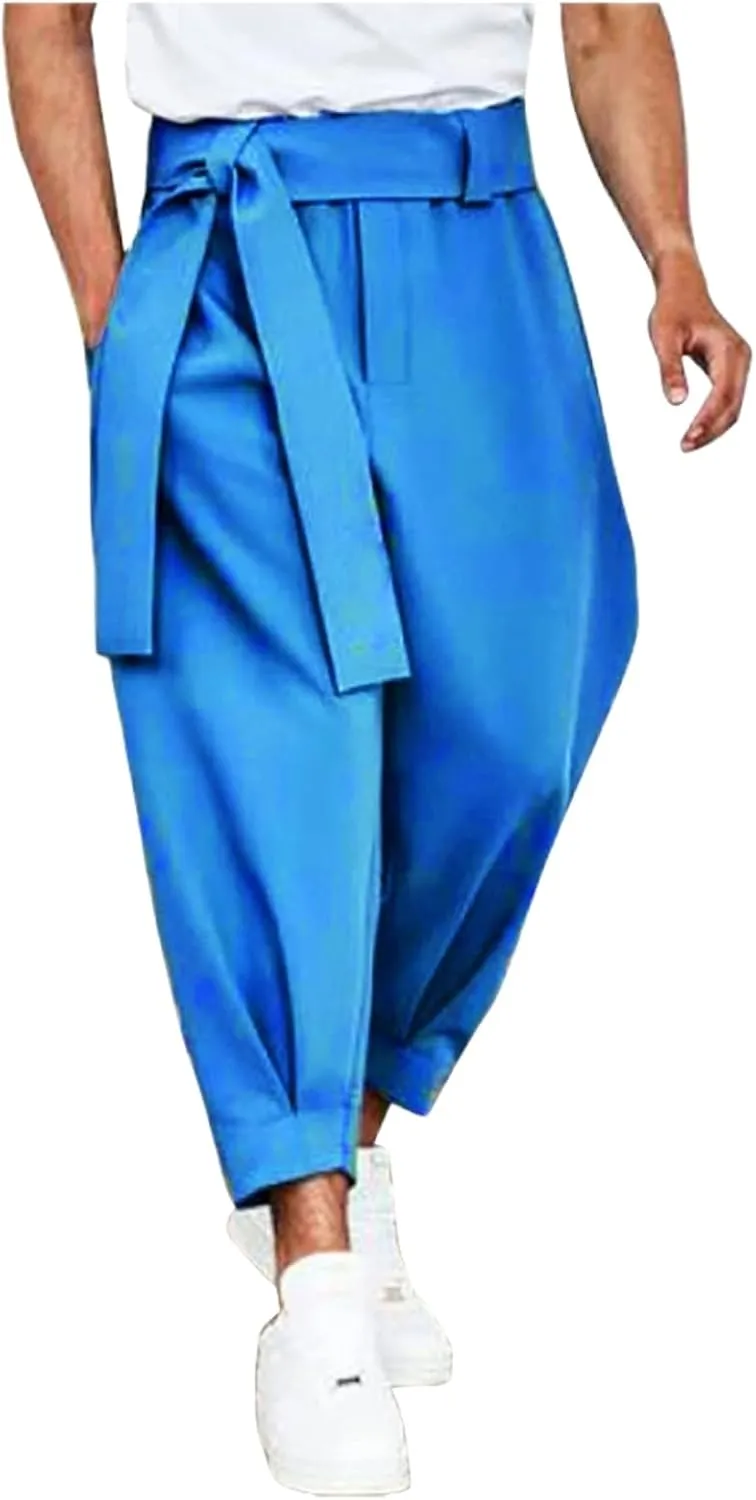 Men's Linen Pants Lightweight Elastic Waist Casual Baggy Pants Beach Trousers