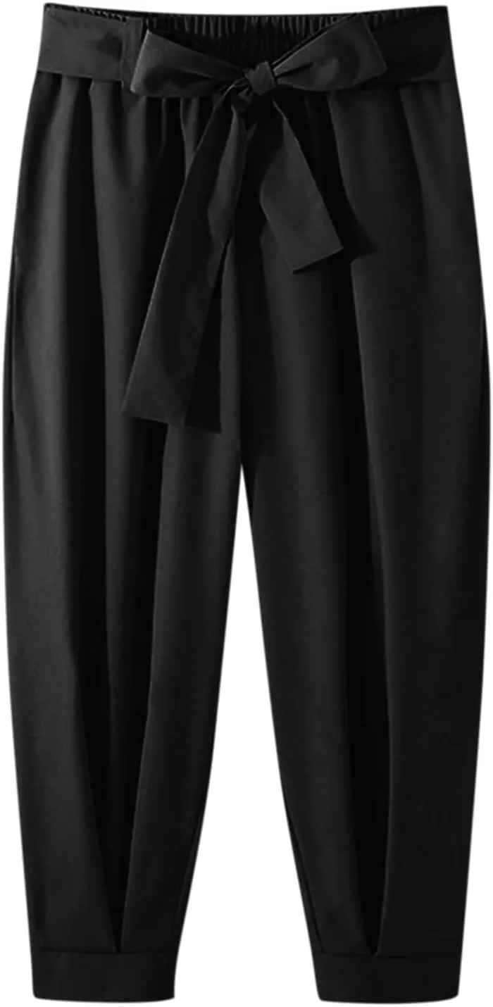 Men's Linen Pants Lightweight Elastic Waist Casual Baggy Pants Beach Trousers