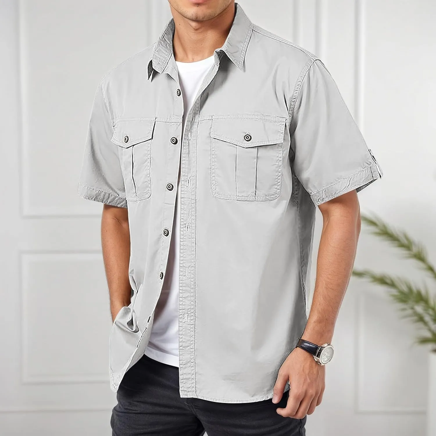 Mens Linen Shirt Button Down Short Sleeve Solid Shirts Wrinkle Free Casual Vacation Beach Summer Tops 2025 Men Trendy Clothes