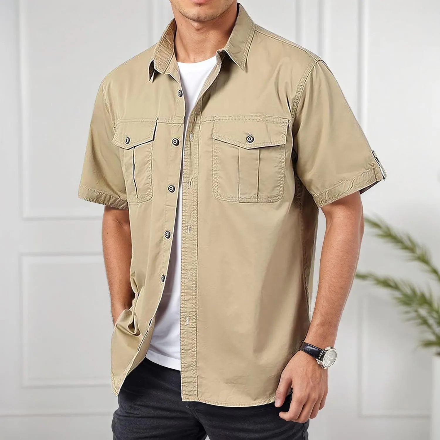 Mens Linen Shirt Button Down Short Sleeve Solid Shirts Wrinkle Free Casual Vacation Beach Summer Tops 2025 Men Trendy Clothes