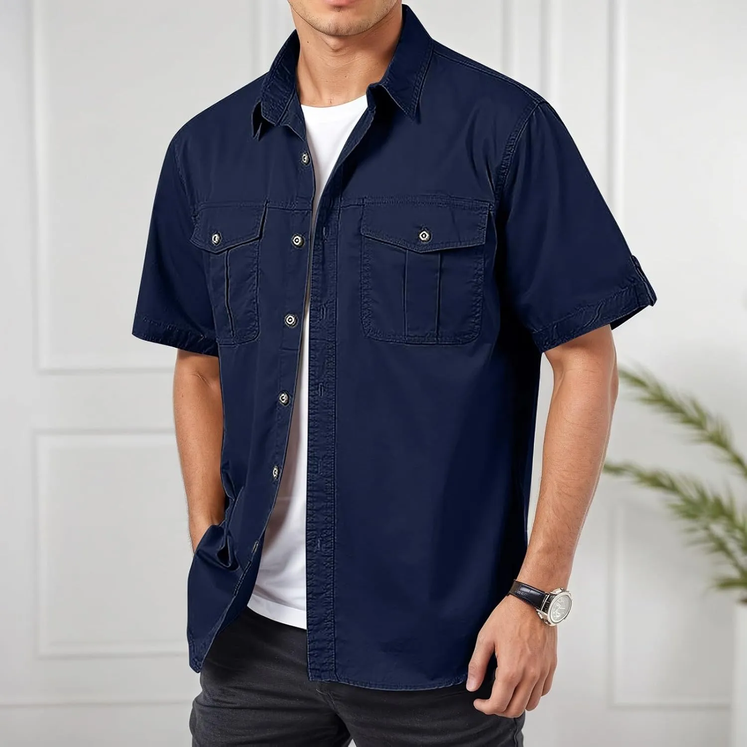 Mens Linen Shirt Button Down Short Sleeve Solid Shirts Wrinkle Free Casual Vacation Beach Summer Tops 2025 Men Trendy Clothes