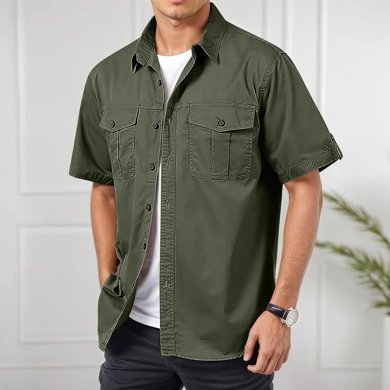 Mens Linen Shirt Button Down Short Sleeve Solid Shirts Wrinkle Free Casual Vacation Beach Summer Tops 2025 Men Trendy Clothes