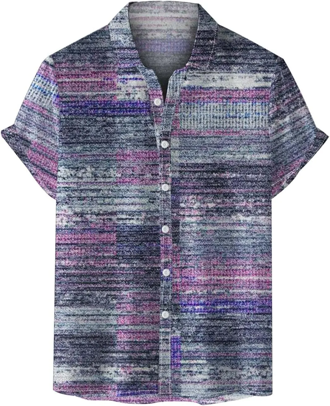 Mens Linen Shirt Hawaiian Short Sleeve Casual Cotton Button Down Shirts Color Block Hippie Lapel Collared Summer Beach Shirts