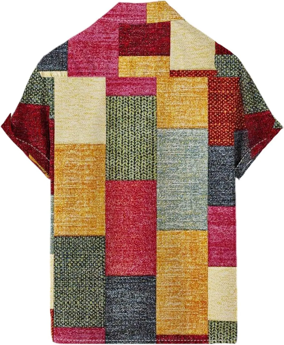 Mens Linen Shirt Hawaiian Short Sleeve Casual Cotton Button Down Shirts Color Block Hippie Lapel Collared Summer Beach Shirts